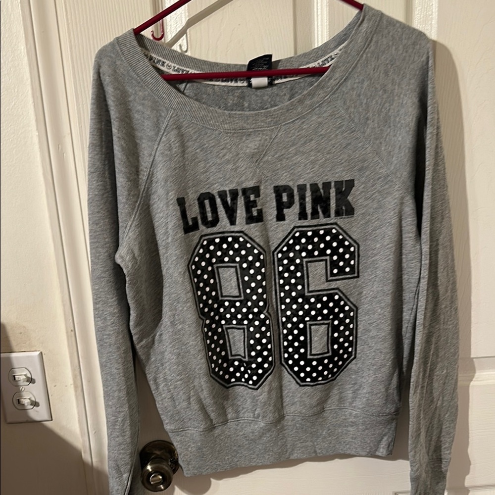 PINK Victoria's Secret Gray Graphic Long Sleeve Hoodie